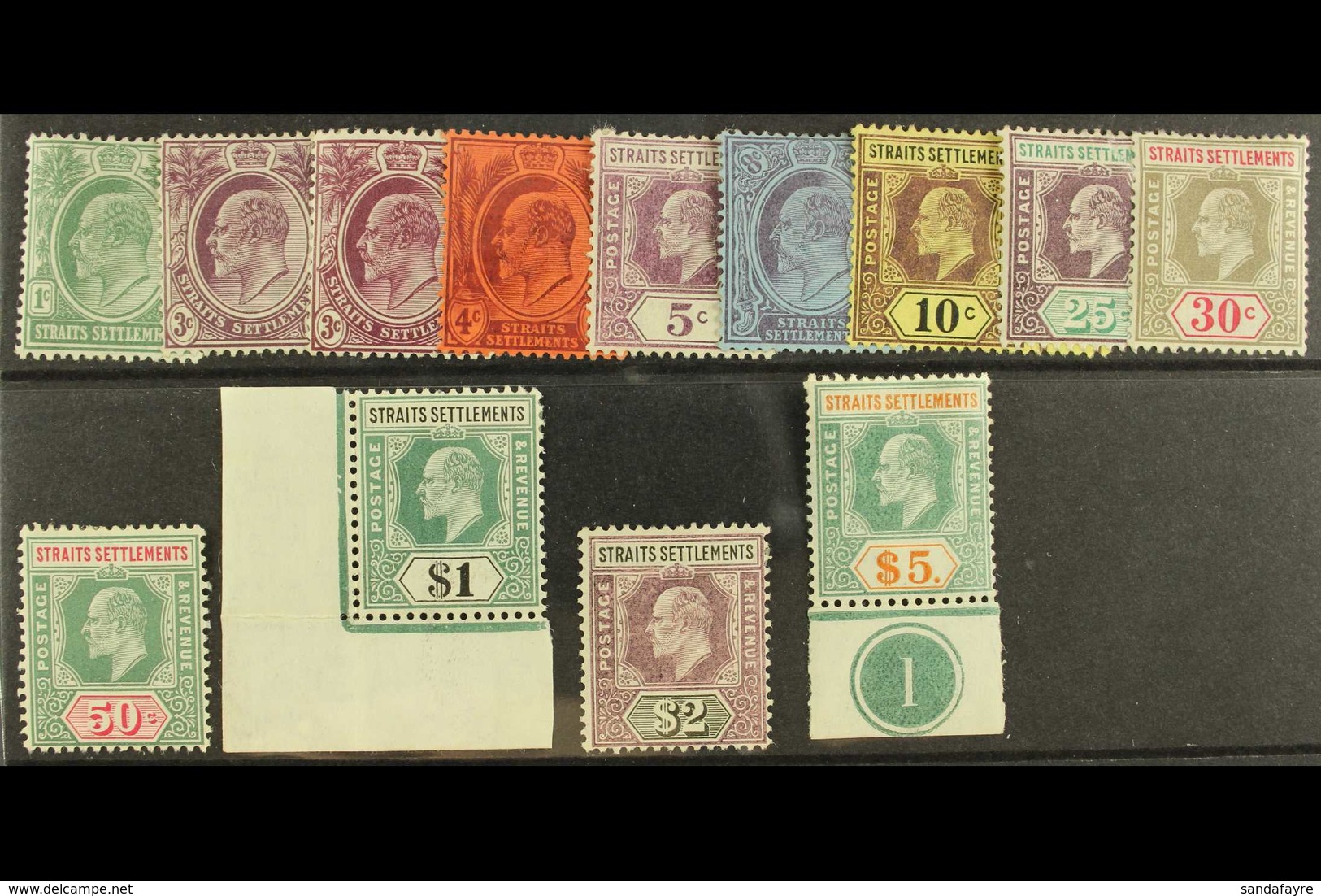1904-10  Complete MCA Set, SG 127/138a, Plus 3c Plum Shade, The 25c With A Tear, Otherwise Fine Mint, The $5 With Margin - Straits Settlements