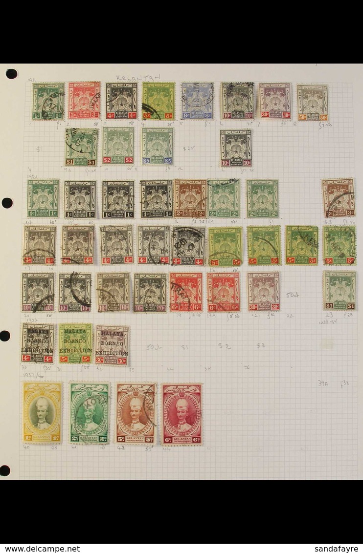 KELANTAN  1911-1980 MINT & USED COLLECTION On Leaves, Includes 1911-15 Vals To $5 Mint, 1921-28 Vals To $1 Mint, 1922 4c - Sonstige & Ohne Zuordnung