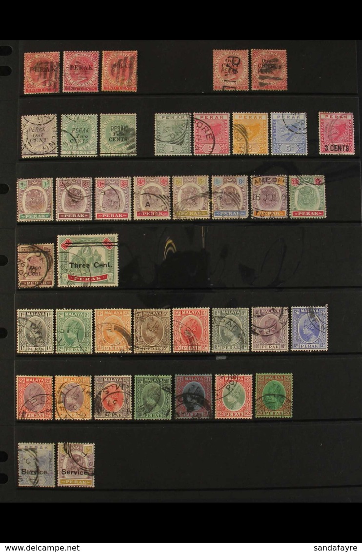 PERAK  1884-1935 USED COLLECTION On A Stock Page, All Different, Includes 1884-91 2c Opts (x3 Incl SG 20), 1887-89 1c On - Andere & Zonder Classificatie