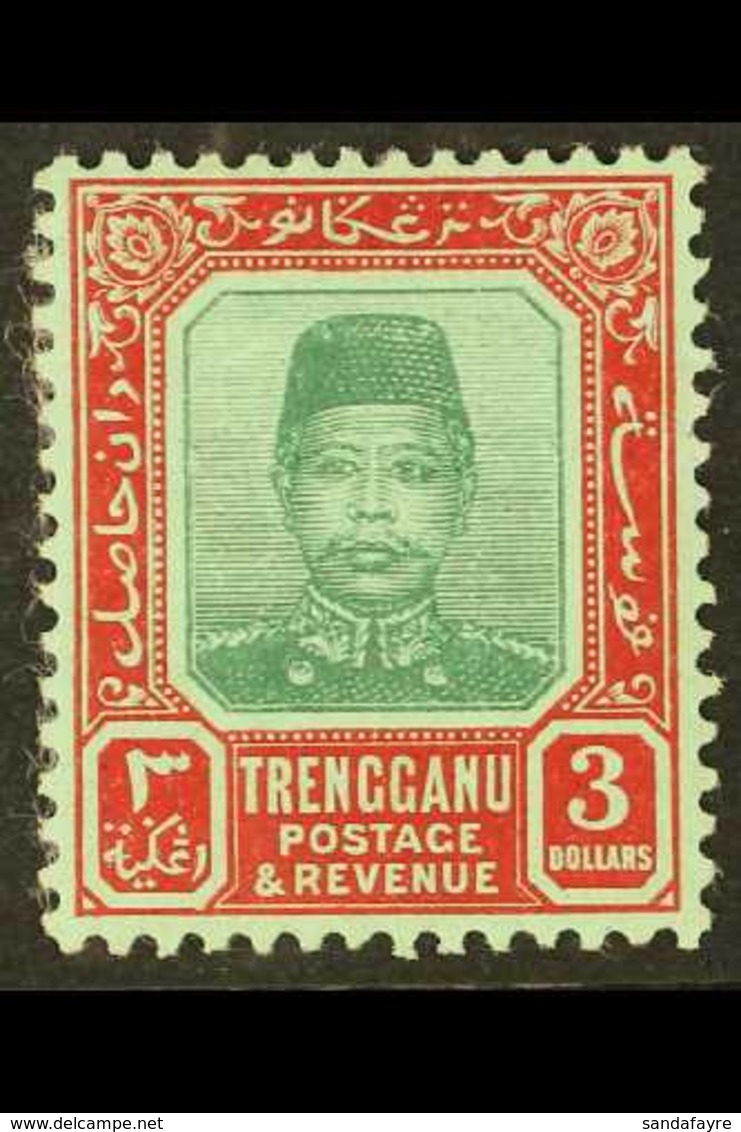 TRENGGANU  1910-19 $3 Green And Red On Green, SG 16, Fine Mint. For More Images, Please Visit Http://www.sandafayre.com/ - Andere & Zonder Classificatie