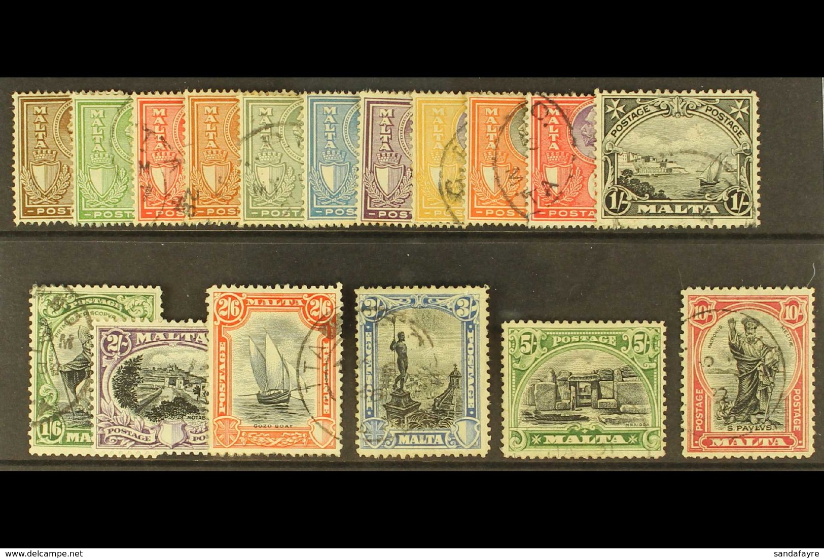 1926  St Paul Set Inscribed "Postage", SG 157/72, Good To Fine Used (¼d Unused). (17 Stamps) For More Images, Please Vis - Malta (...-1964)