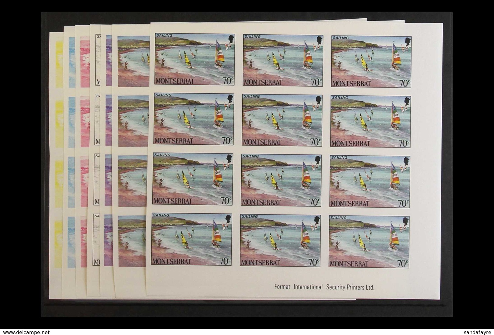 1986 IMPERF PROGRESSIVE COLOUR PROOFS.  An Attractive, Never Hinged Mint Collection Of IMPERF PROOFS Of The Tourism Set  - Montserrat