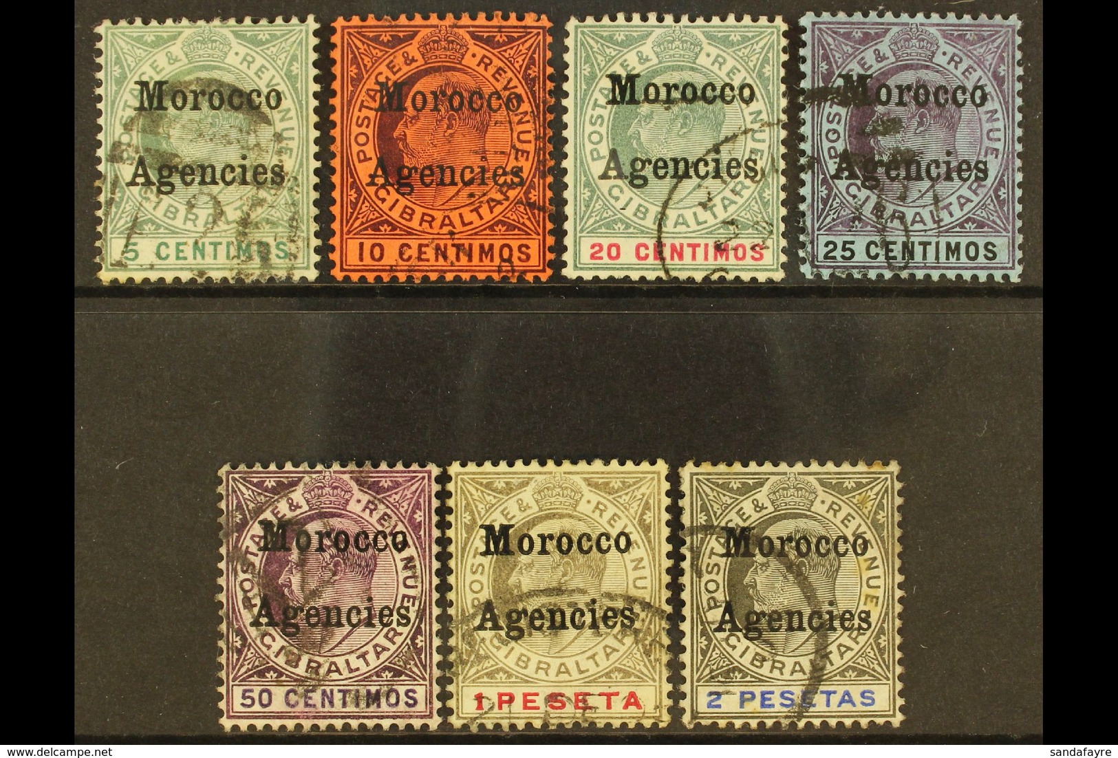 1905-06  Overprints On Gibraltar Complete Set, SG 24/30, Used, The 2p Is With Tone Spots. (7 Stamps) For More Images, Pl - Sonstige & Ohne Zuordnung