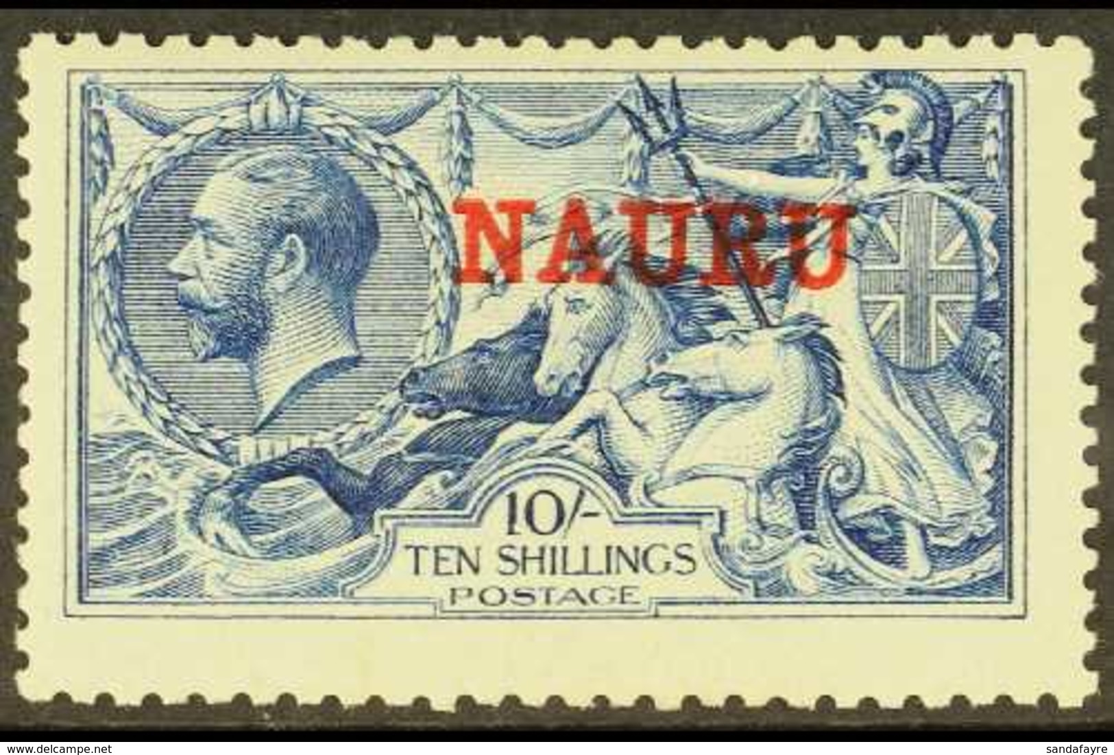 1916 - 1923  10s Deep Bright Blue, De La Rue Seahorse, SG 23d, Centred Slightly High, But With Lovely Rich Colour And Go - Nauru