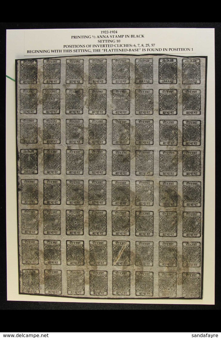 1917-30  ½a Black Imperf (SG 34, Scott 10, Hellrigl 33), Setting 10, A COMPLETE SHEET OF 64 With 5 Inverted Cliches (SG  - Népal