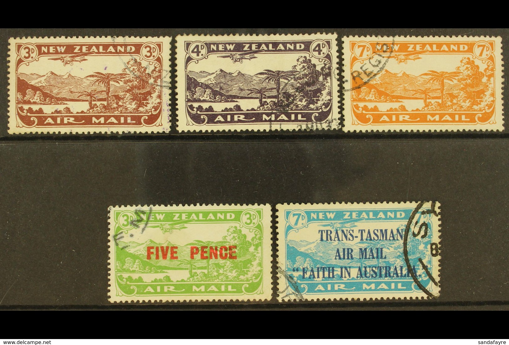 1931-1934 AIRS VERY FINE USED  With 1931 Set Plus 5d On 3d Surcharge, SG 548/51, Plus 1934 7d "Faith In Australia", SG 5 - Altri & Non Classificati