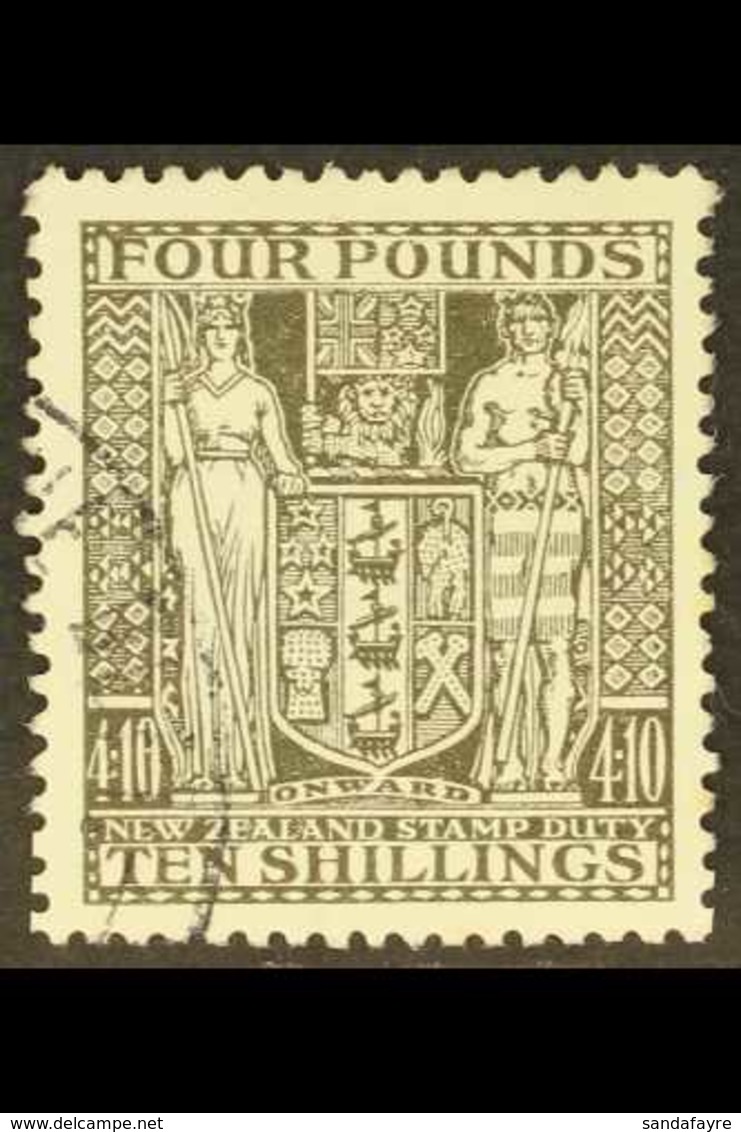 1931-40  Postal Fiscal £4.10s Deep Olive Grey, SG F167, Cat £2250 If Postally Used, Cds Used (likely Fiscal Cancel) For  - Other & Unclassified