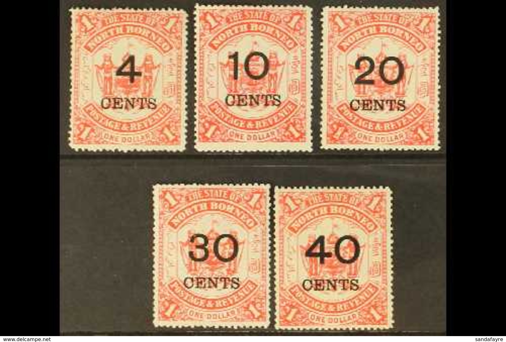 1895  Surcharges On $1 Scarlet Set, SG 87/91, Mint, The Top Value Some Toning. (5 Stamps) For More Images, Please Visit  - Borneo Del Nord (...-1963)