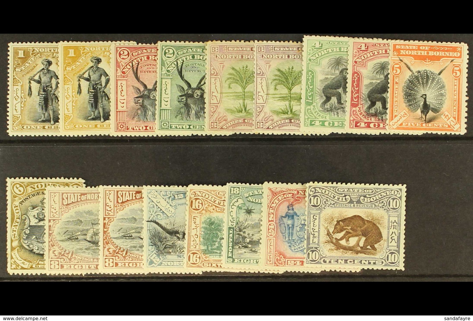 1897-1902  Pictorial Set, SG 92/109, Plus Listed 1c, 3c And 8c Shades, Mainly Fine Mint, The 12c With Small Thin. (17 St - Noord Borneo (...-1963)