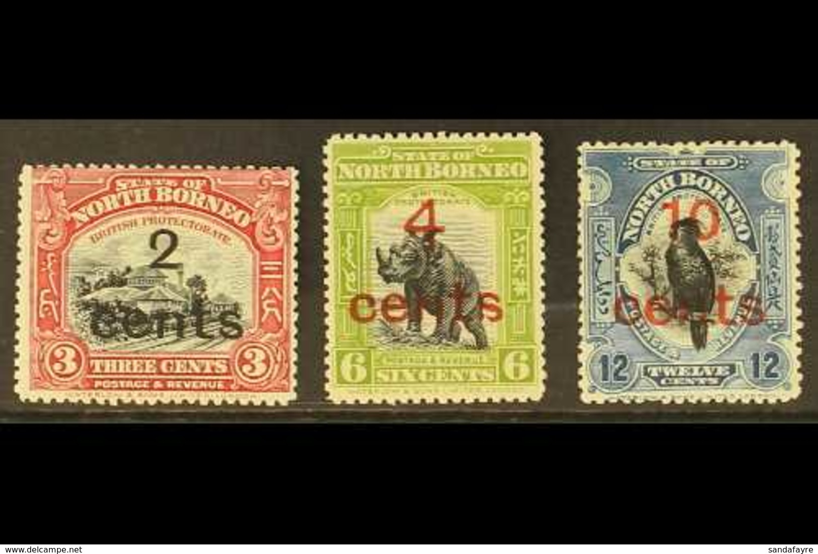 1916  Surcharges Trio, SG 186/188, Fine Mint. (3 Stamps) For More Images, Please Visit Http://www.sandafayre.com/itemdet - Noord Borneo (...-1963)