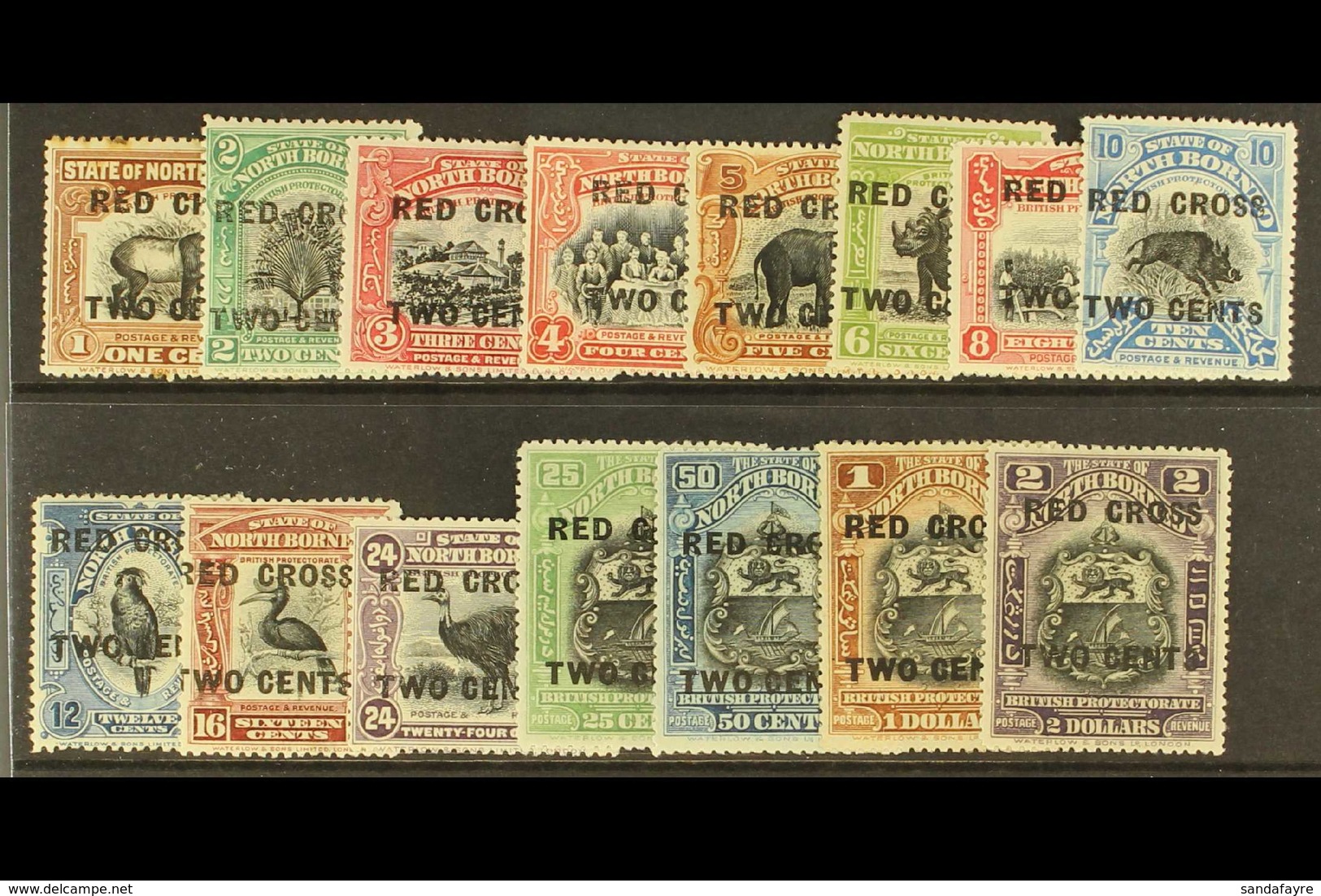 1918  Red Cross Set To 24c + 2c, 25c + 2c To $2 + 2c, SG 214/226, 229/232, Fine Mint, The 1c Rust Spots. (15 Stamps) For - Noord Borneo (...-1963)