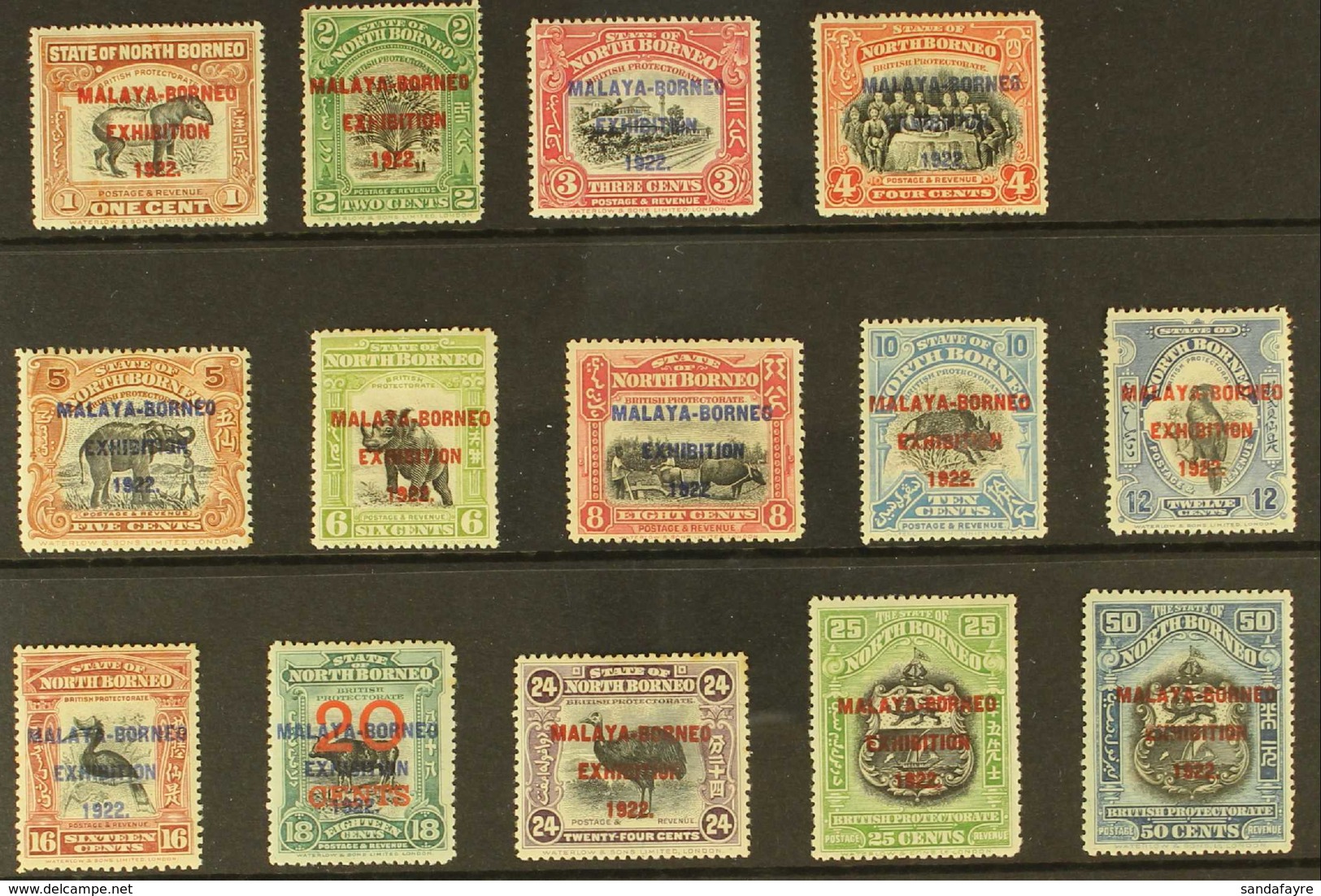 1922 BORNEO EXHIBITION  "Malaya- Borneo Exhibition" Opt'd "Basic" Set Of All Values, SG 253/75, Fine Mint, Some Minor Im - Noord Borneo (...-1963)