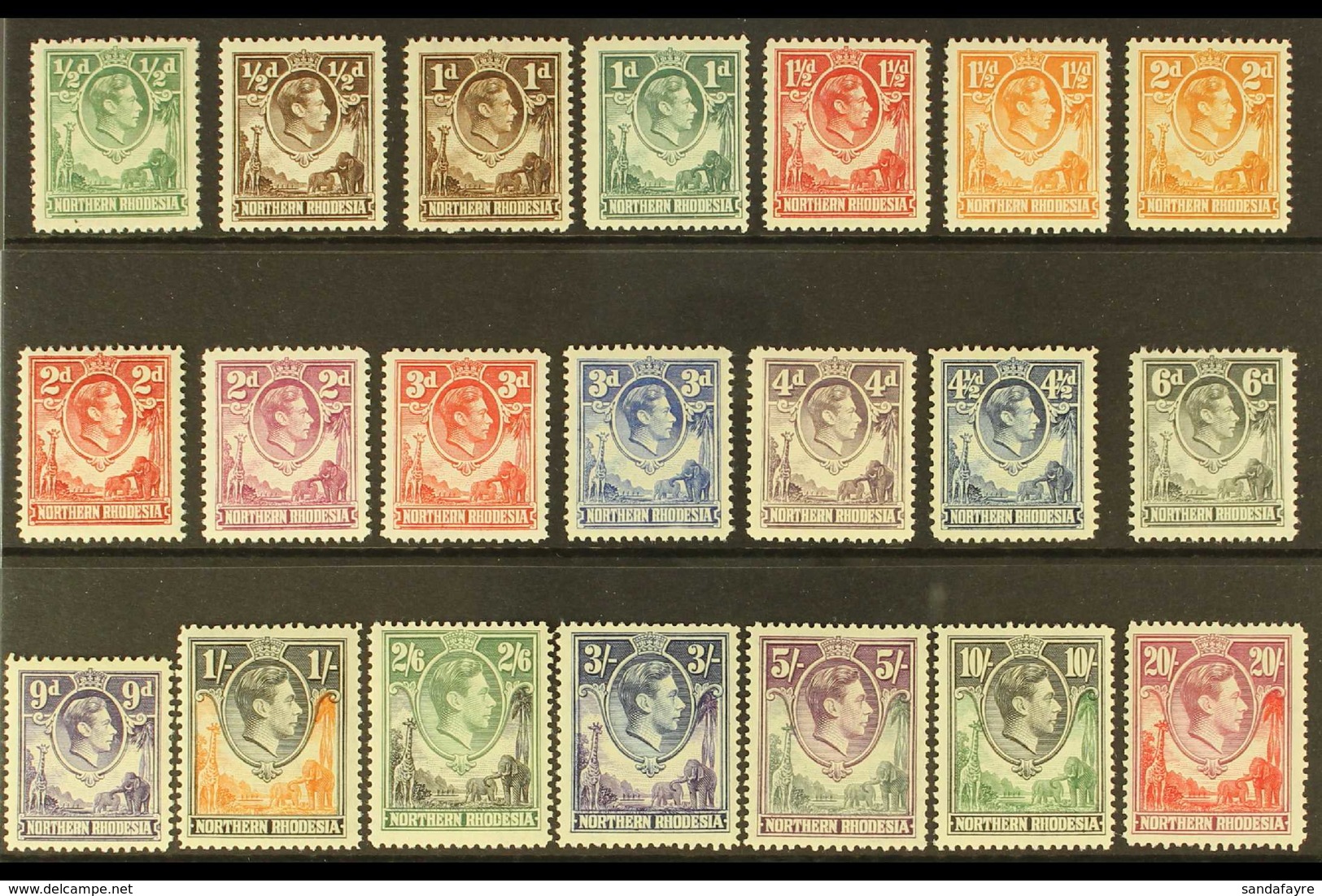1938-52  KGVI Portrait Definitive Set, SG 25/45, Fine Mint (21 Stamps) For More Images, Please Visit Http://www.sandafay - Noord-Rhodesië (...-1963)