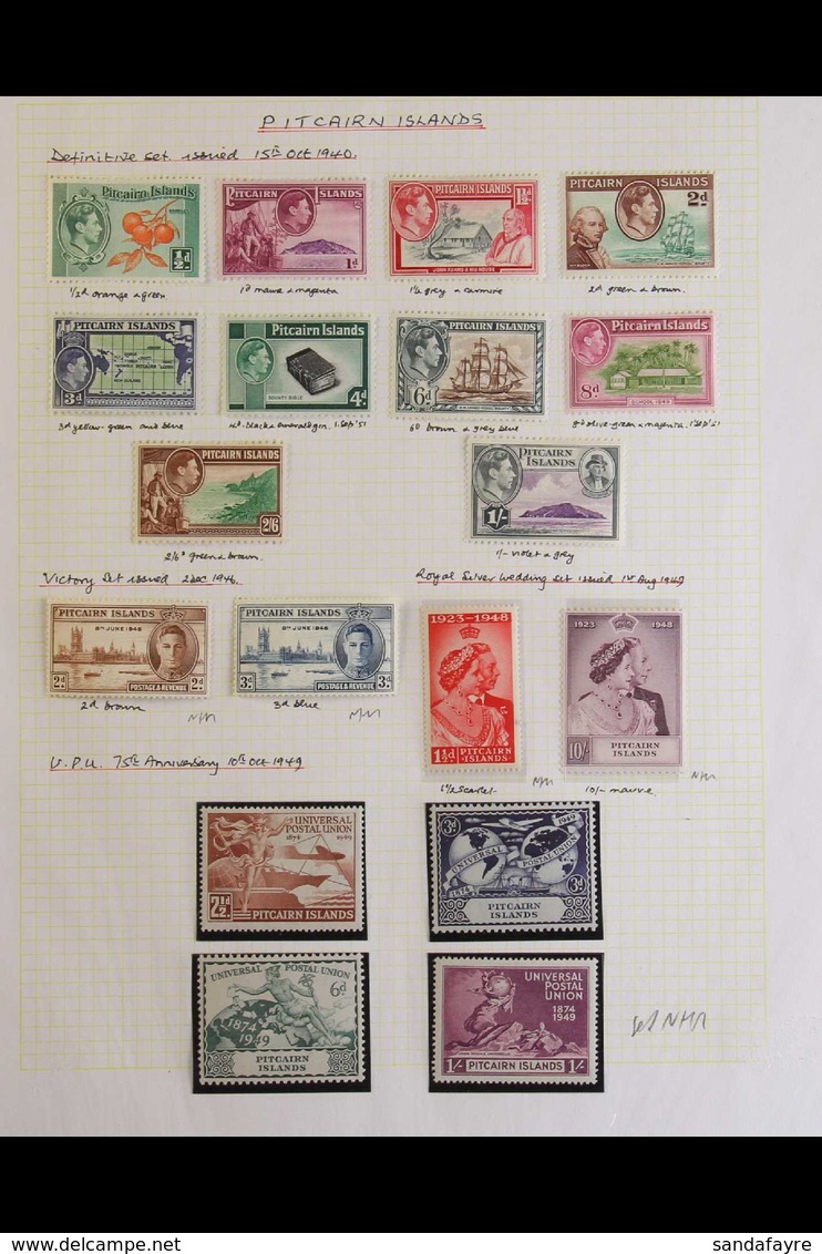 1940-1949 COMPLETE VERY FINE MINT & NHM COLLECTION  On A Page, All Different, Includes 1940-51 Pictorials Set, 1949 Wedd - Pitcairn