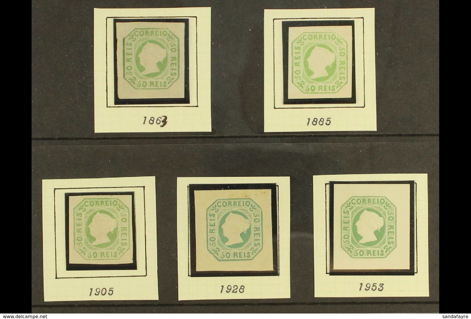 1853 50r GREEN REPRINTS.  Complete Set Of Five Different Reprints Of The 1853 50r Green, Comprising 1863 & 1885 Issues U - Autres & Non Classés