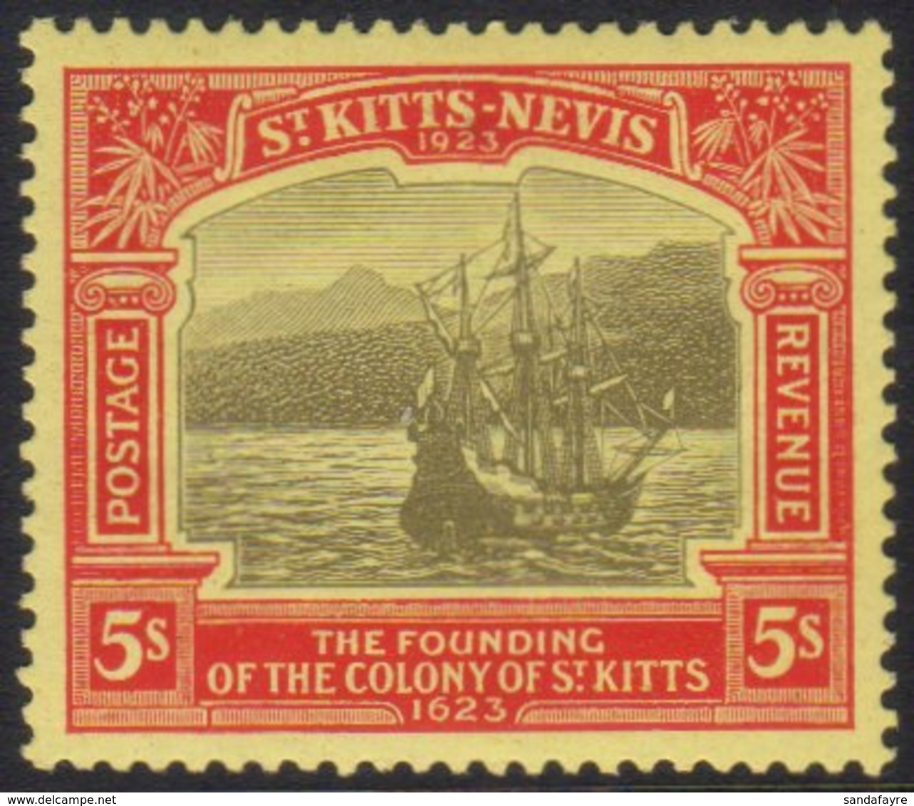 1923  5s Black & Red On Pale Yellow, SG 59, Very Fine Mint For More Images, Please Visit Http://www.sandafayre.com/itemd - St.Kitts En Nevis ( 1983-...)