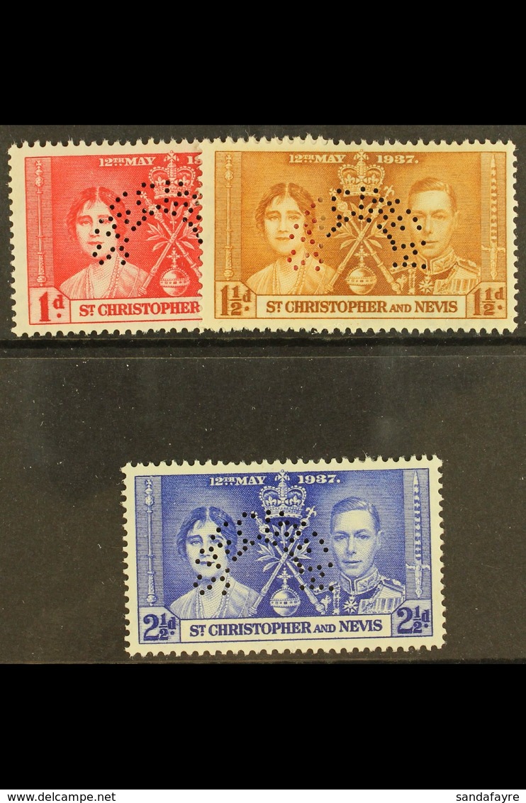 1937  Coronation Set Complete Perforated "Specimen", SG 65s/7s, Very Fine Mint Og. (3 Stamps) For More Images, Please Vi - St.Kitts And Nevis ( 1983-...)