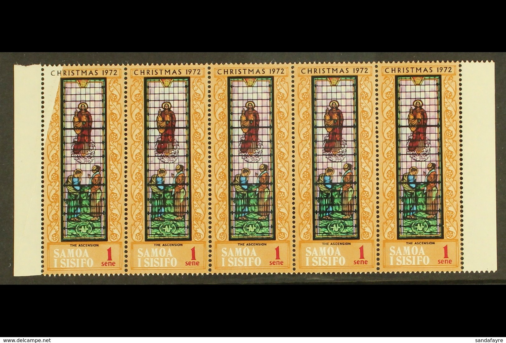 1972  1s Christmas (SG 400) Marginal Horizontal Never Hinged Mint Strip Of Five, The Left Stamp With Part Of The Orange- - Samoa