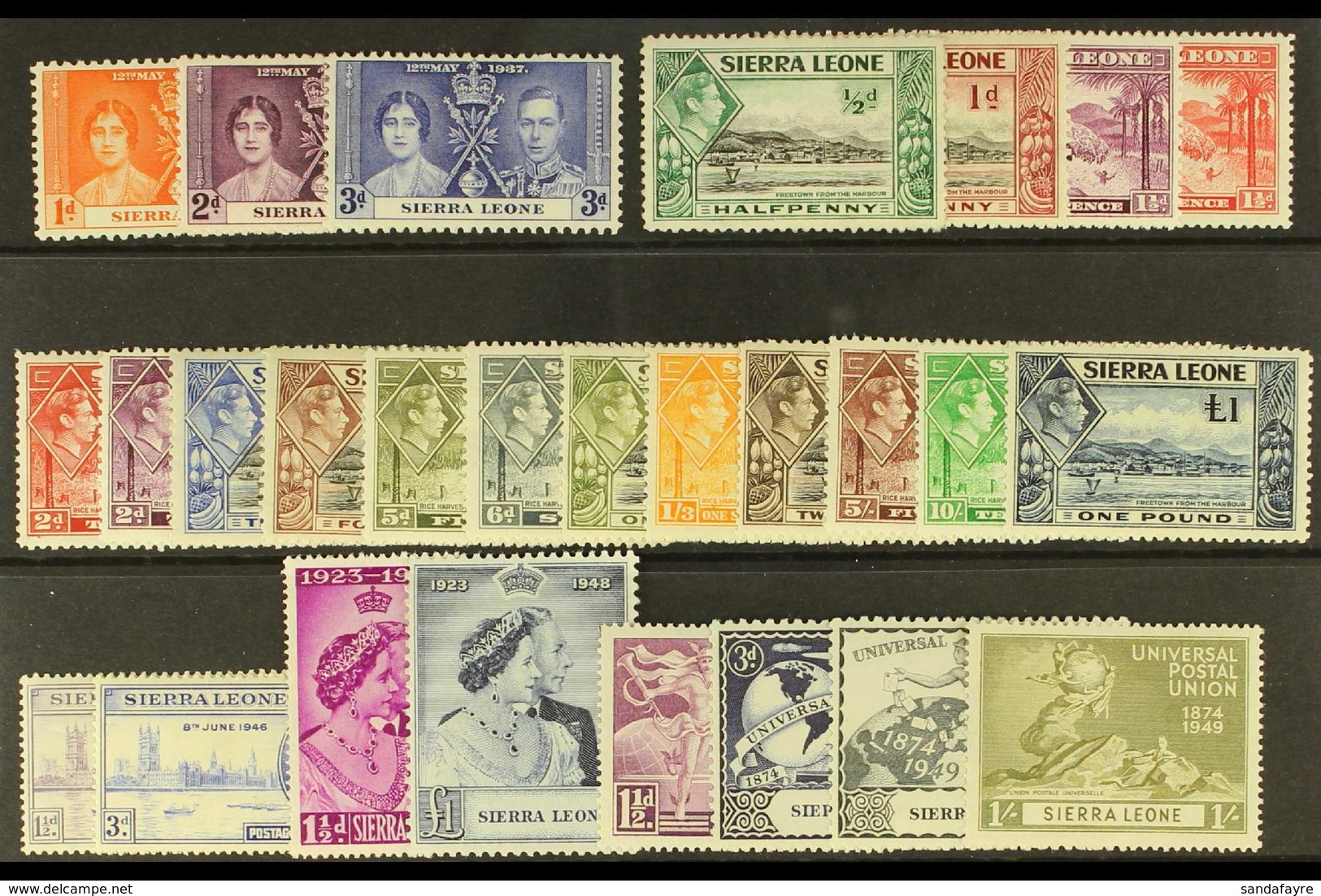 1937-49 COMPLETE MINT KGVI  Presented On A Stock Card, SG 185/208, Very Fine Mint (25+ Stamps) For More Images, Please V - Sierra Leone (...-1960)