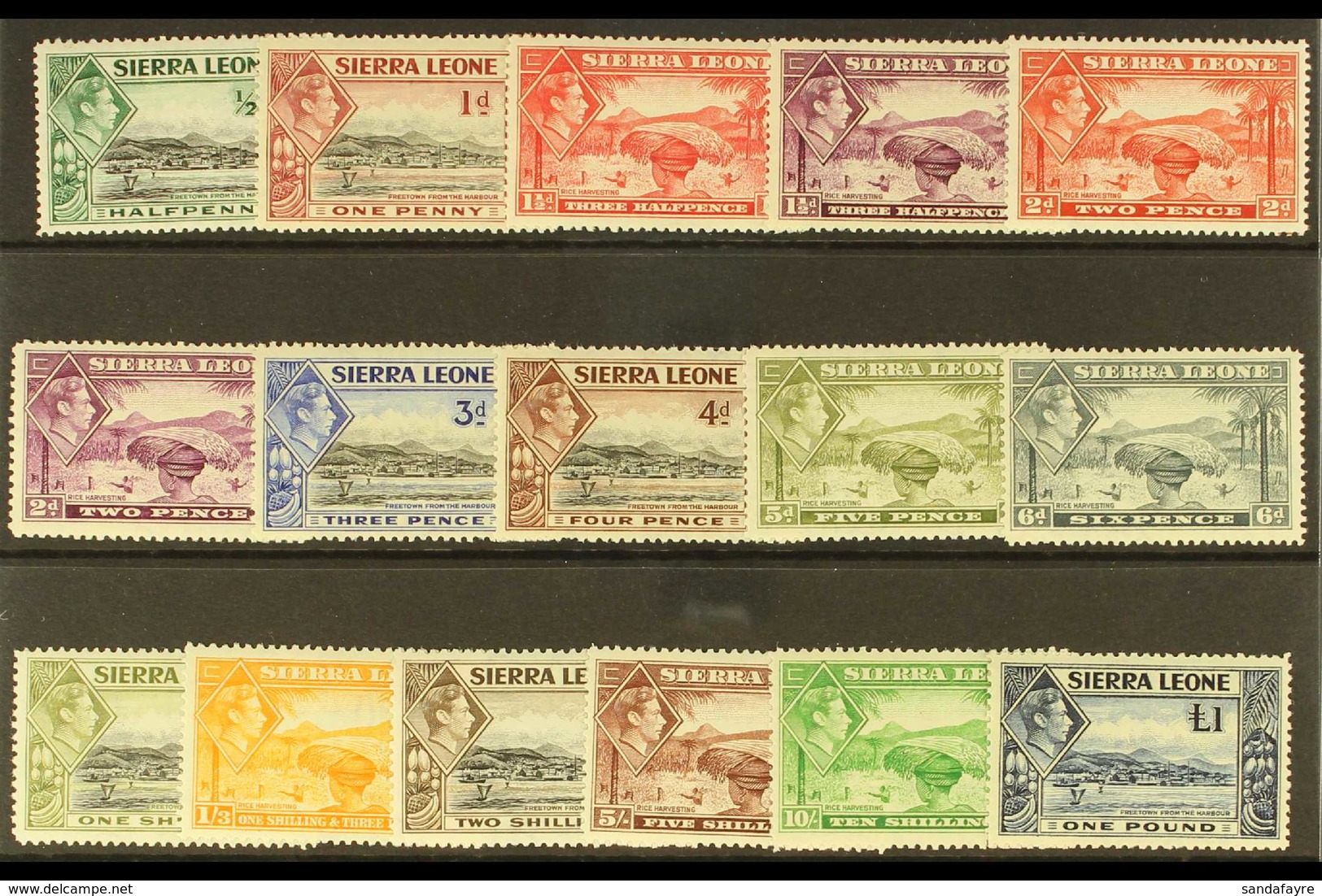1938-44  Pictorial Definitive Set, SG 188/200, Very Fine, Lightly Hinged Mint (16 Stamps) For More Images, Please Visit  - Sierra Leone (...-1960)