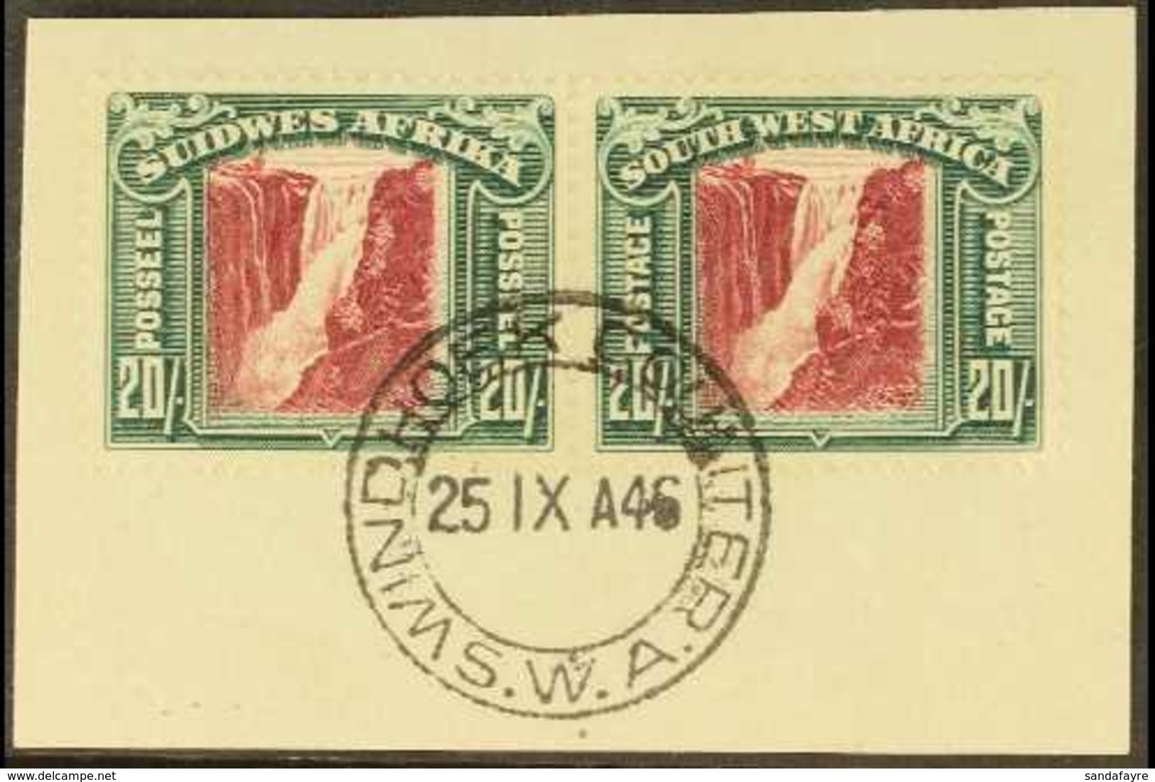 1931  20s Lake & Blue Green, SG 85, Very Fine Used Pair Tied To A Small Piece With Windhoek Cds For More Images, Please  - Africa Del Sud-Ovest (1923-1990)