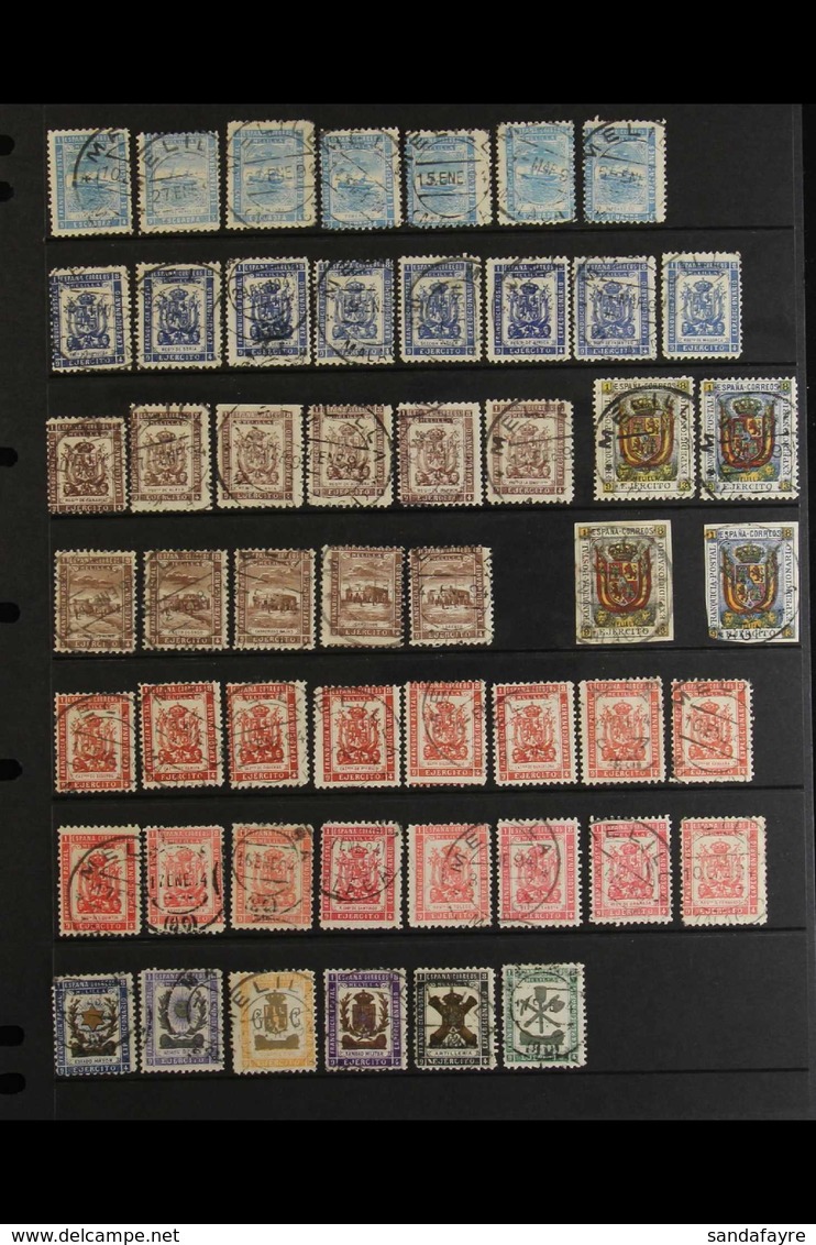 MELILLA LOCAL STAMPS  1894 All Different Collection Of Used Military Franchise Local Issues On A Stock Page, Includes Es - Andere & Zonder Classificatie