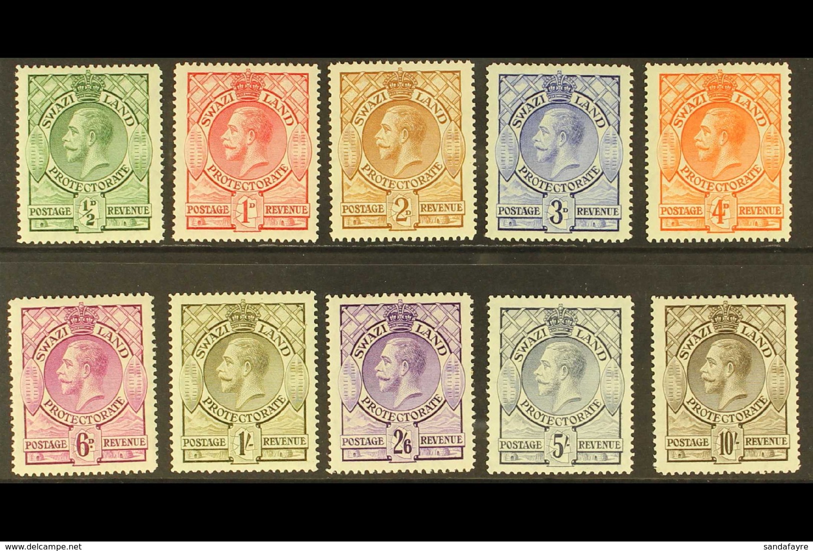 1933  KGV Portrait Complete Set, SG 11/20, Fine Mint With Expertizing Marks To Rear (10 Stamps) For More Images, Please  - Swasiland (...-1967)