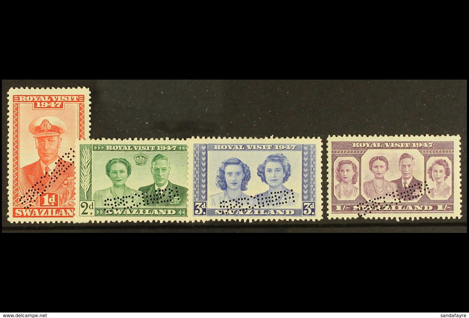 1947  Royal Visit Set Perforated "Specimen", SG 42s/45s, Very Fine Mint, Large Part Og. (4 Stamps) For More Images, Plea - Swaziland (...-1967)