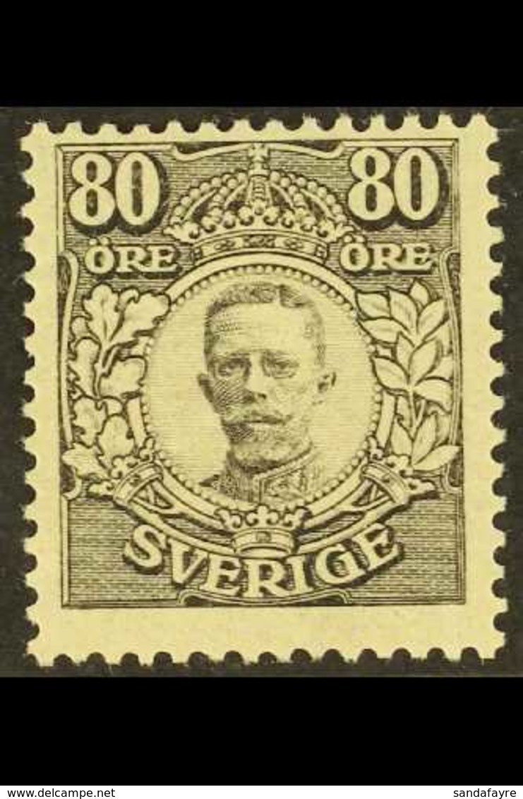 1918  80o Black Gustav V, SG 84 (Facit 94) Never Hinged Mint, A Light Diagonal Crease Is Not Easy To See From The Front. - Altri & Non Classificati