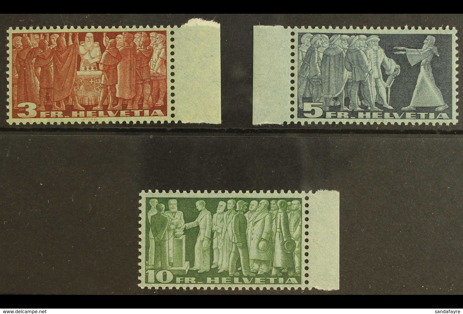 1938  Symbolic Designs Bluish Paper Complete Set (Michel 328v/30v, SG 388A/90A), Very Fine Never Hinged Mint, Very Fresh - Altri & Non Classificati