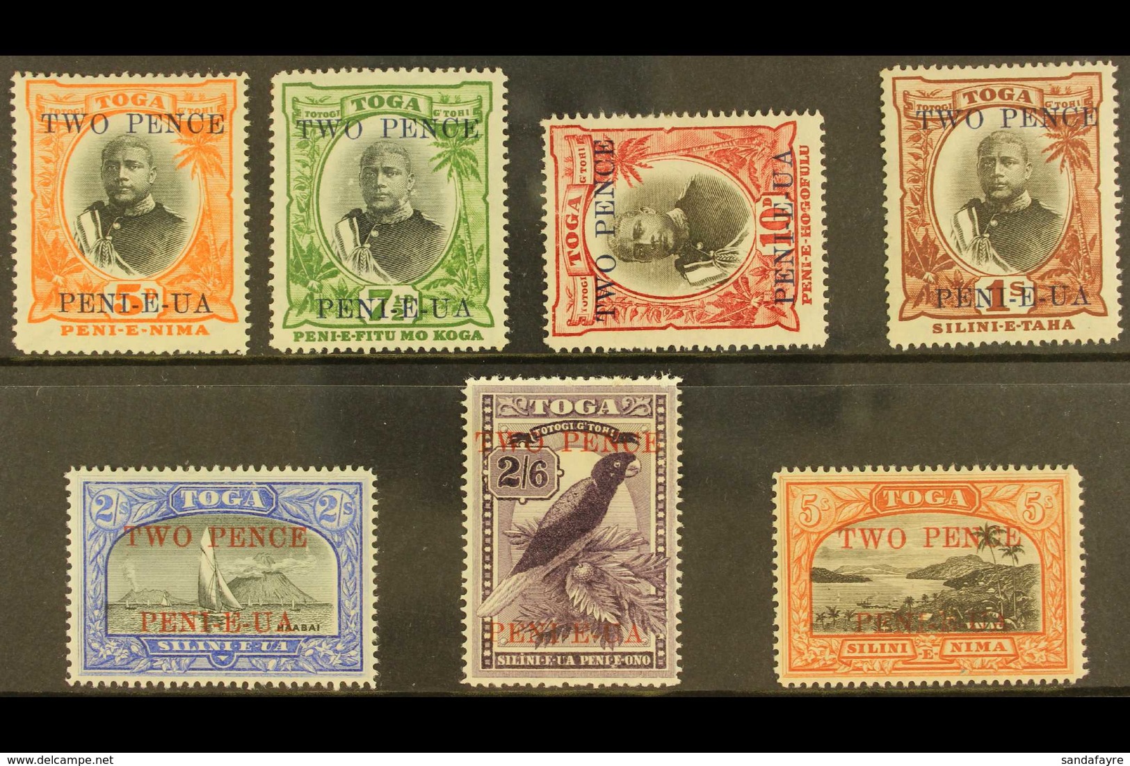 1923-24  Surcharges Complete Set, SG 64/70, Mint With Lovely Fresh Colours, The 2d On 10d With Watermark Sideways, SG 66 - Tonga (...-1970)