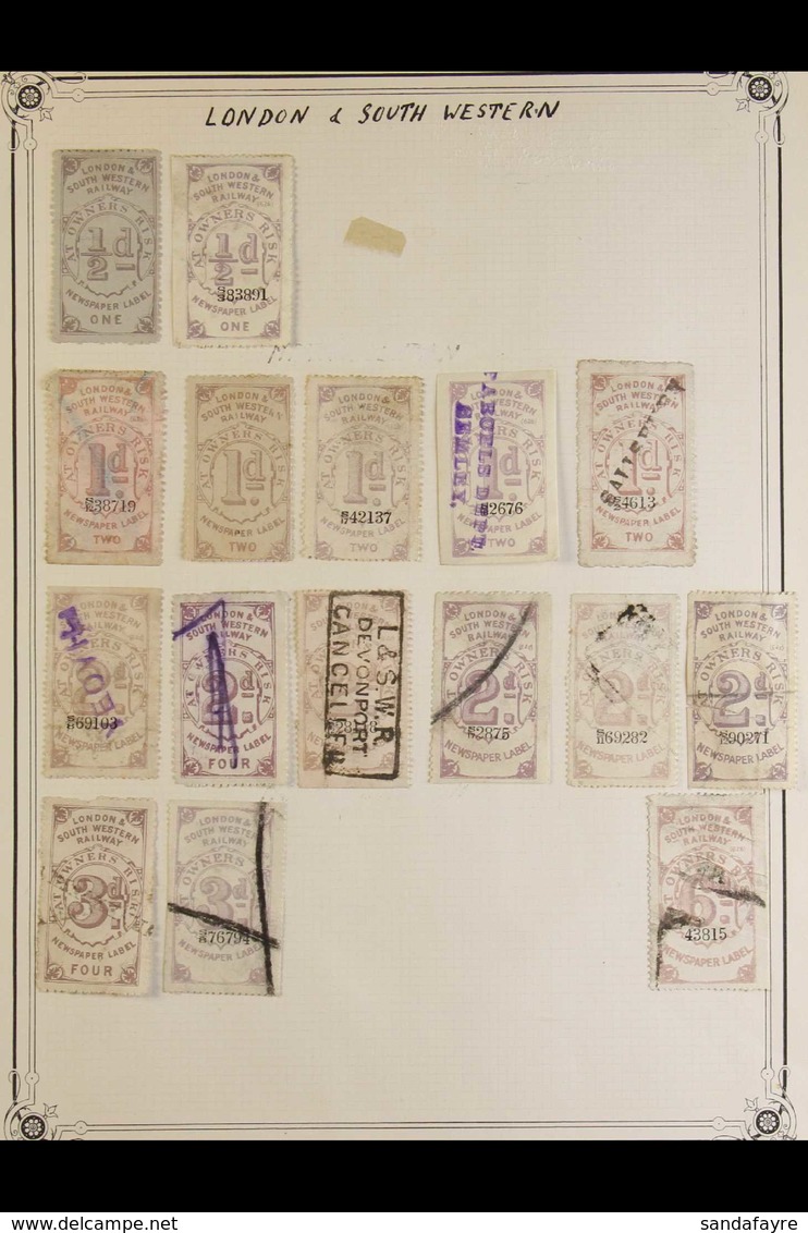 LONDON AND SOUTH-WESTERN RAILWAY  Mint And Used (mainly Used) collection Of Newspaper And Parcel Stamps On Old Album Pag - Altri & Non Classificati
