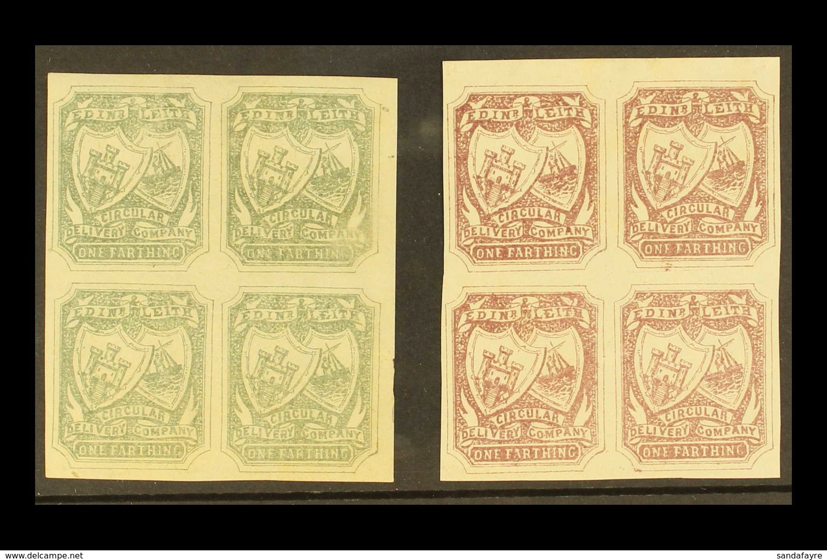 CIRCULAR DELIVERY COMPANY LOCAL STAMPS  EDINBURGH & LEITH 1865-66 ¼d Olive-grey Imperf, SG Spec CD9, Fine Mint BLOCK Of  - Sonstige & Ohne Zuordnung