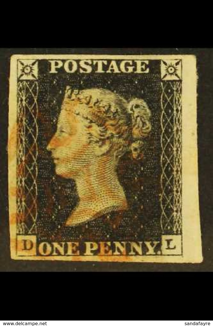 1840  1d Black 'DL' Plate 1b, SG 2, Used With 4 Margins & Red MC Cancellation. A Stunning, Large Example. Outstanding. F - Non Classificati