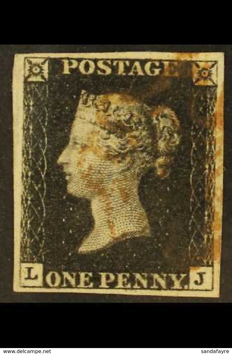 1840  1d Intense Black 'LJ; Plate 6, SG 1, Used With 4 Margins & Red MC Cancellation Leaving The Profile Clear. For More - Unclassified