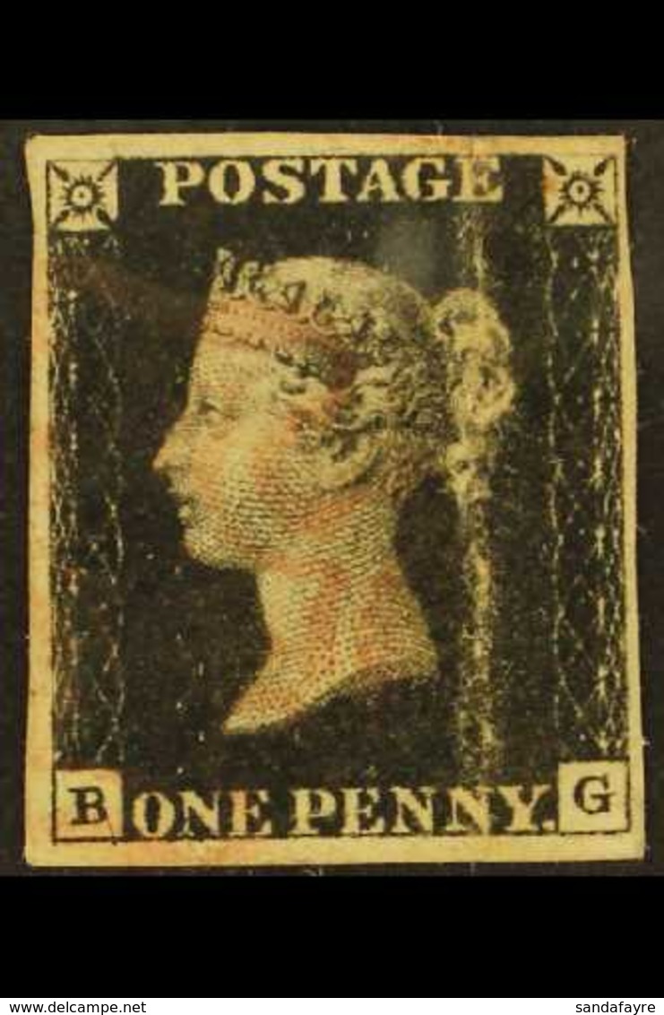 1840  1d Intense Black, "B G" SG 1, Used With Light, Red MX, Four Margins, Vertical Crease, Cat.£525 For More Images, Pl - Zonder Classificatie