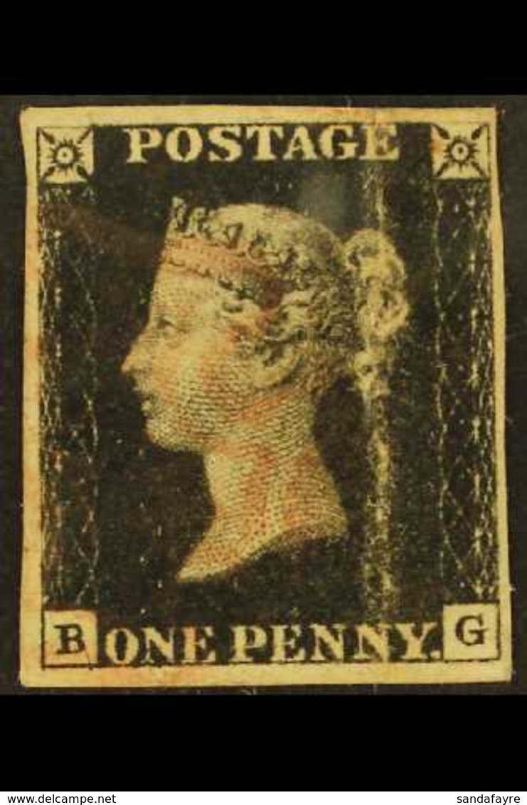 1840  1d Intense Black, "B G" SG 1, Used With Light, Red MX, Four Margins, Vertical Crease, Cat.£525 For More Images, Pl - Non Classificati