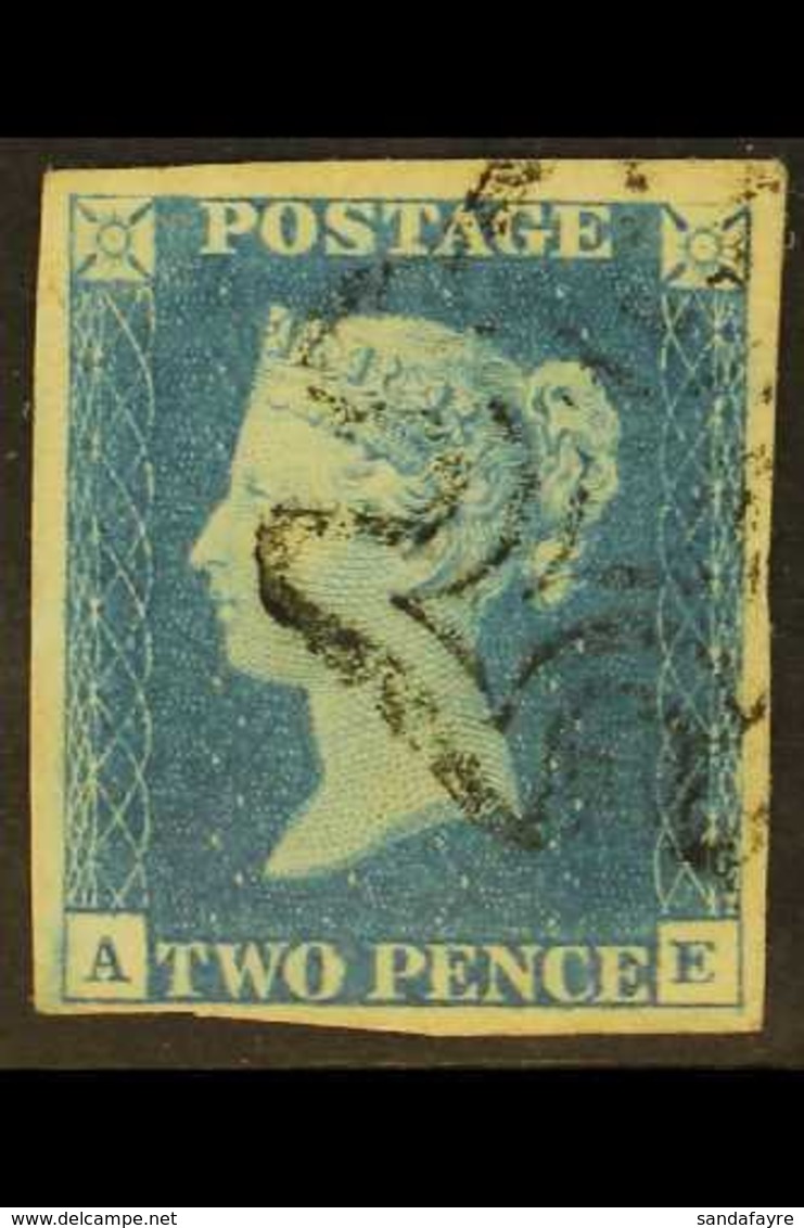 1840  2d Pale Blue 'AE' Plate 1, SG 6, Used With 4 Margins & Black MC Cancellation Leaving The Profile Clear. For More I - Altri & Non Classificati