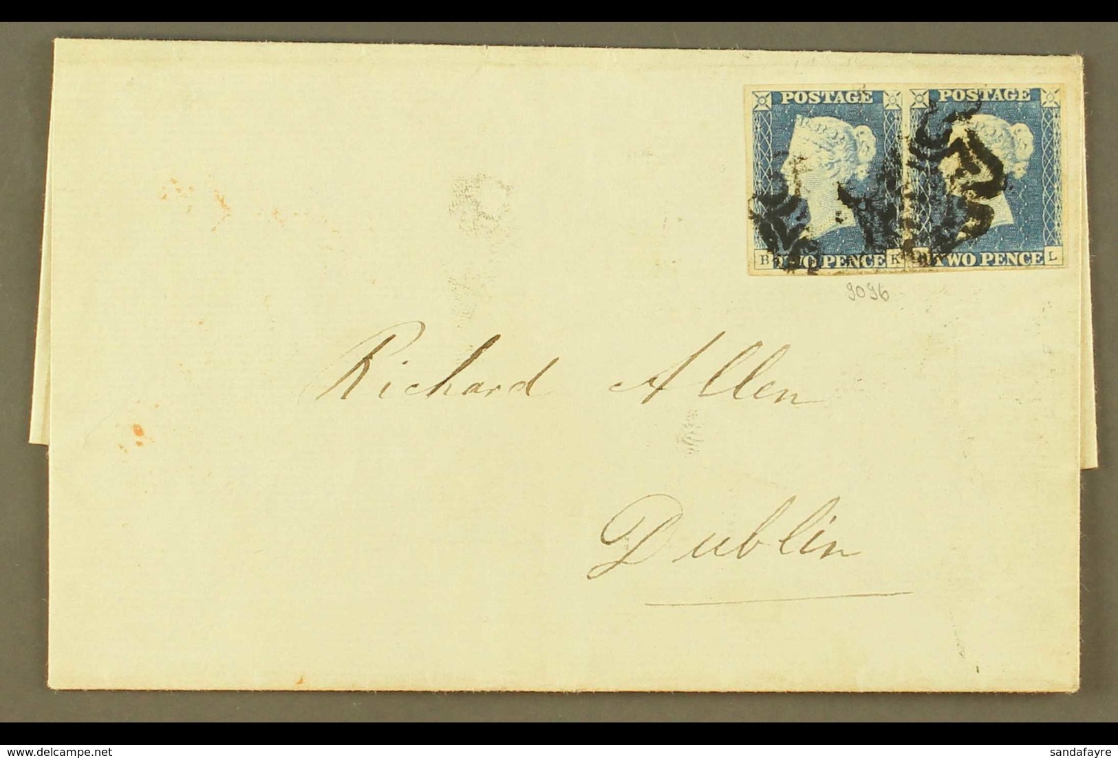 1841  (3 Sept) Letter Sheet From York To Dublin Bearing A PAIR Of 1840 2d Pale Blue 'GK - BL' Plate 1 (SG 6) With 4 Larg - Altri & Non Classificati