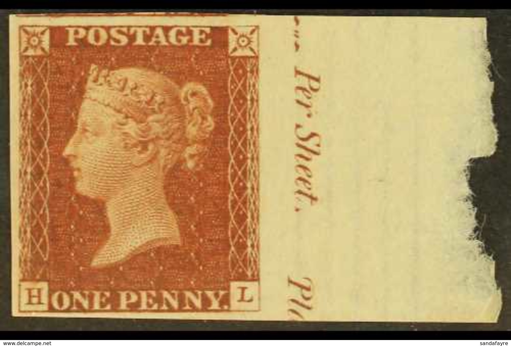 1844  1d Red- Brown 'HL' Plate 55 IMPRIMATUR Impression With 4 Margins Including Full Sheet Selvage At Right With Inscri - Altri & Non Classificati