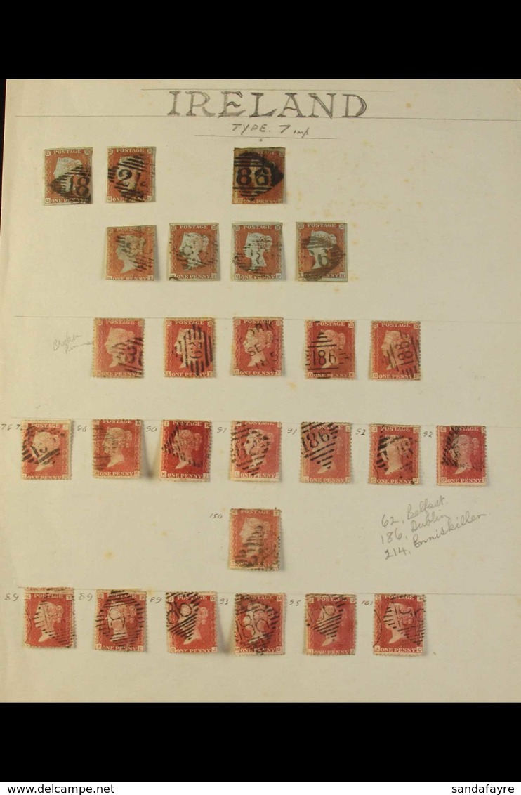 USED IN IRELAND  1841-1864 Collection Of Used Stamps On A Page Showing Various Numerals In Diamond Type Irish Cancels, P - Andere & Zonder Classificatie