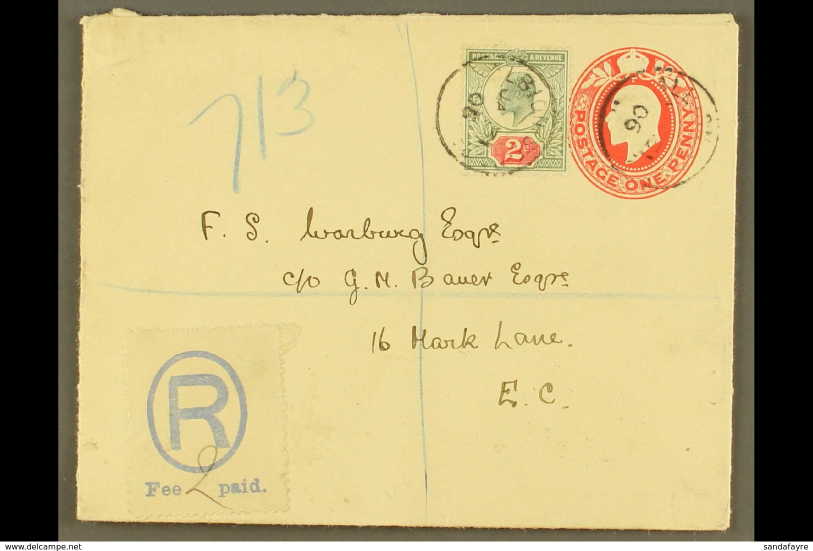 1906  (31 Jan) Neat 1d Postal Stationery Envelope, Registered Within London, Uprated By 2d Adhesive and Tied By Fine Alb - Zonder Classificatie