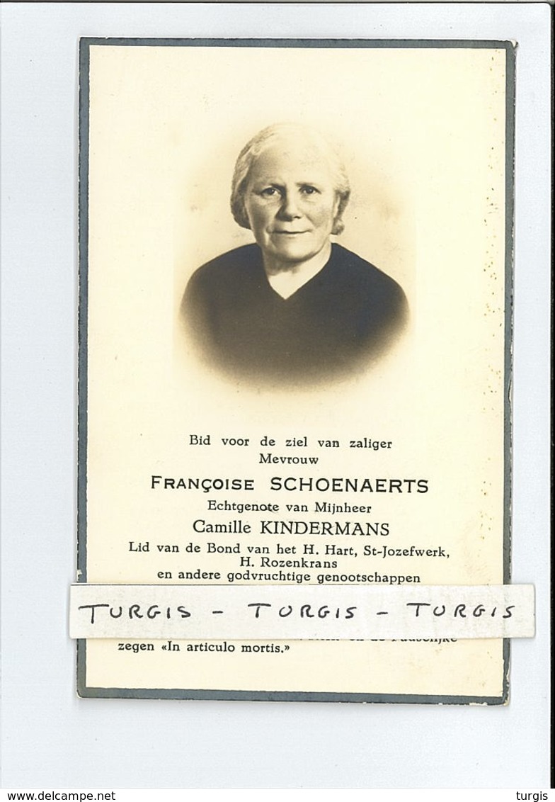 FRANCOISE SCHOENAERTS ECHTG CAMILLE KINDERMANS ° KLEIN-GELMEN ( HEERS ) 1892 + SINT-TUIDEN 1961 - Images Religieuses