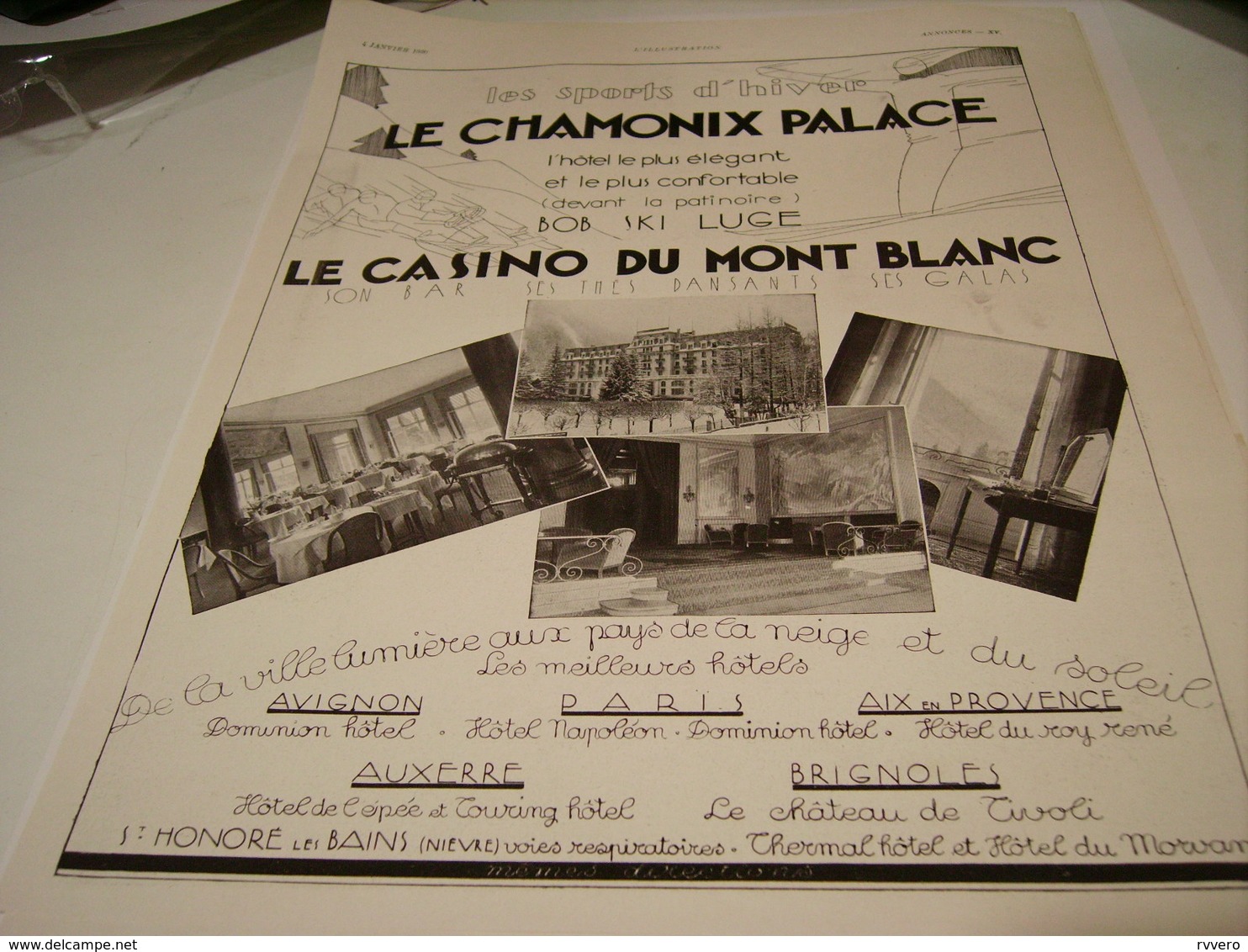 ANCIENNE PUBLICITE SPORT D HIVERS CHAMONIX LE CASINO DU MONT BLANC 1930 - Autres & Non Classés