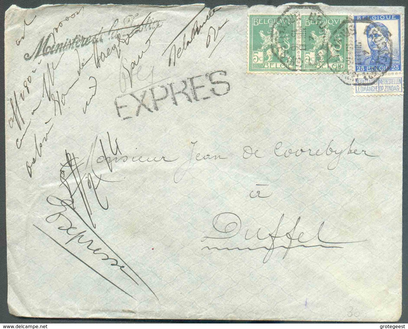 N°110(2)-125 Obl. Télégraphique BRUXELLES (NORD) Sur Lettre (manque La Patte De Fermeture) EXPRES Du 4 Juillet 1912 Vers - 1912 Pellens