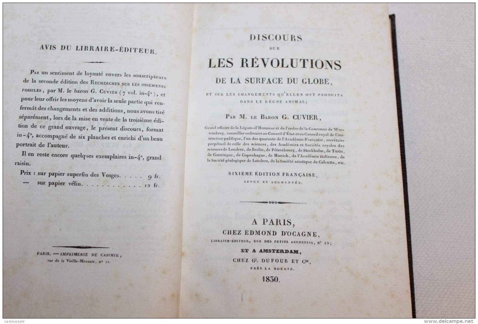 CUVIER &ndash; Discours Sur Les Révolutions Du Globe [in-8 Relié 1830, Planches] - 1801-1900
