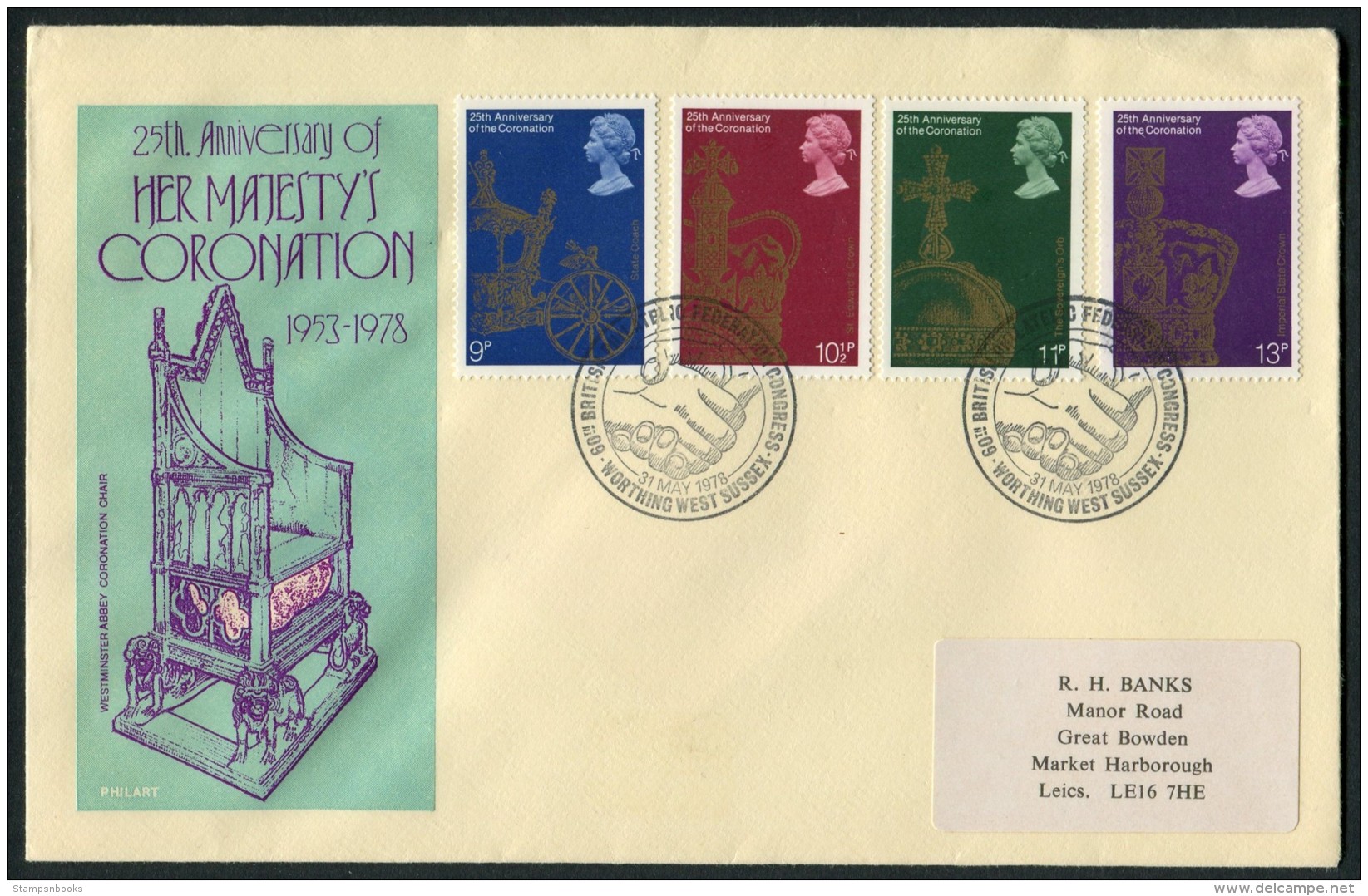 1978 GB Coronation First Day Cover. Worthing, West Sussex FDC - 1971-1980 Decimal Issues