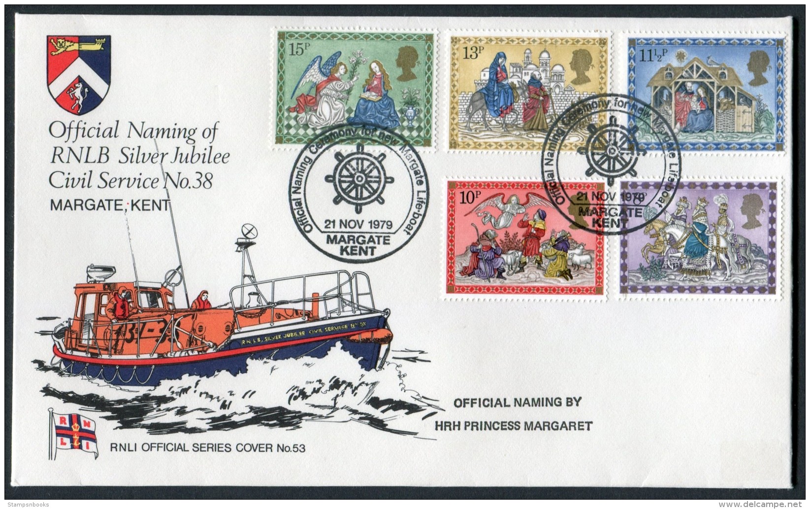 1979 GB Christmas First Day Cover. RNLB Official Cover Margate Lifeboat - 1971-1980 Decimal Issues