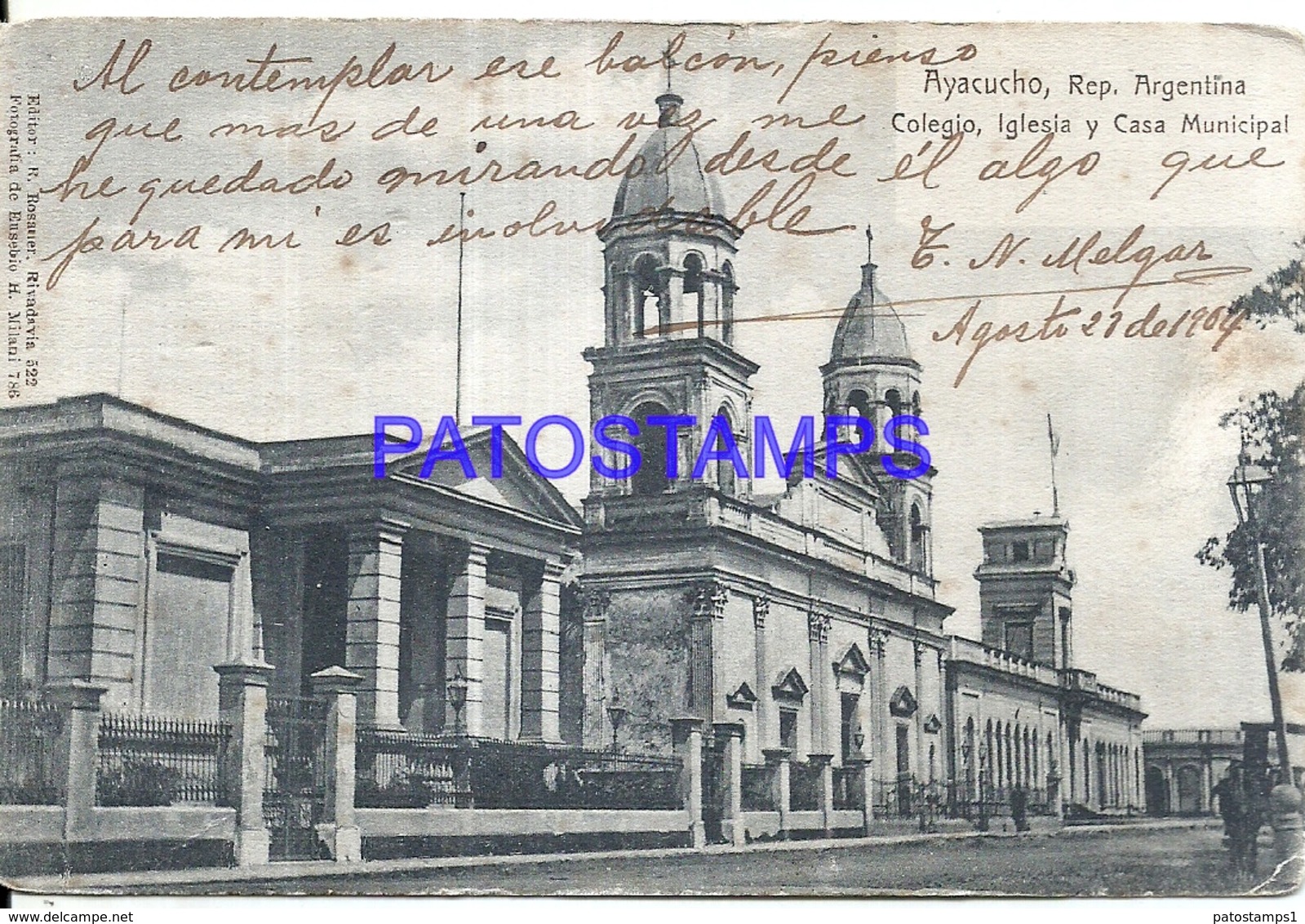 97645 ARGENTINA AYACUCHO BUENOS AIRES COLEGIO IGLESIA Y CASA MUNICIPAL POSTAL POSTCARD - Argentina