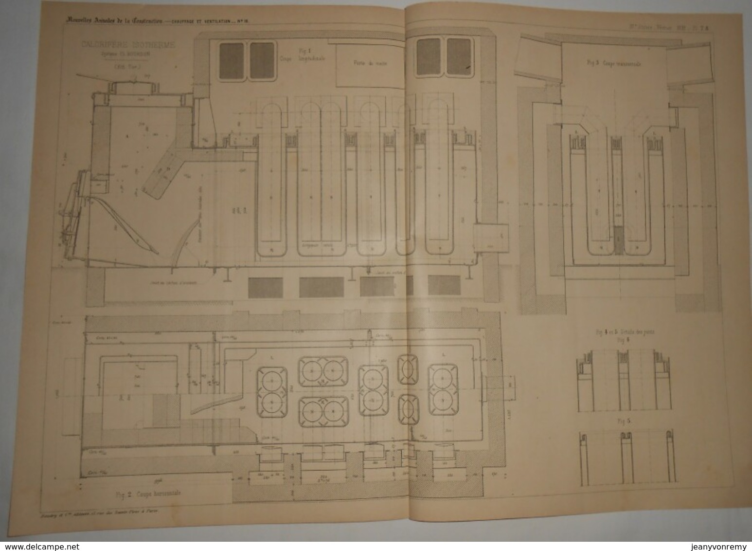 Plan Du Calorifère Isotherme. Système Ch. Bourdon. 1891. - Travaux Publics